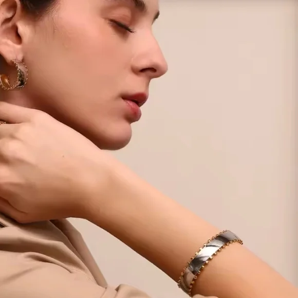 Anthropologie Dual Tone 18k Gold- Plated Ss Silver Gold Cuff Bracelet | NWOT - Picture 7 of 10